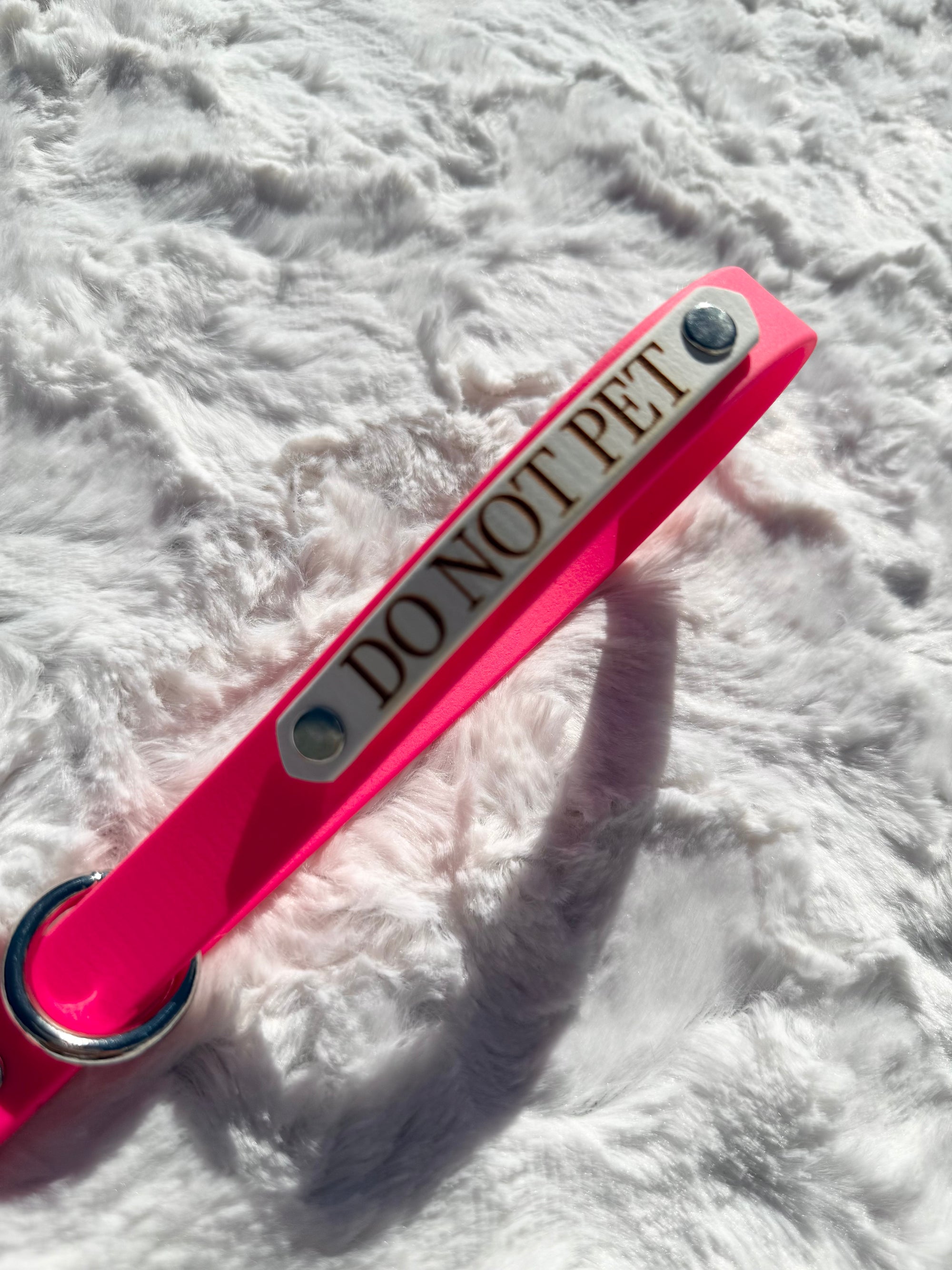 12" Pink Traffic Lead, white "do not pet" engraved plate, and floating o-ring