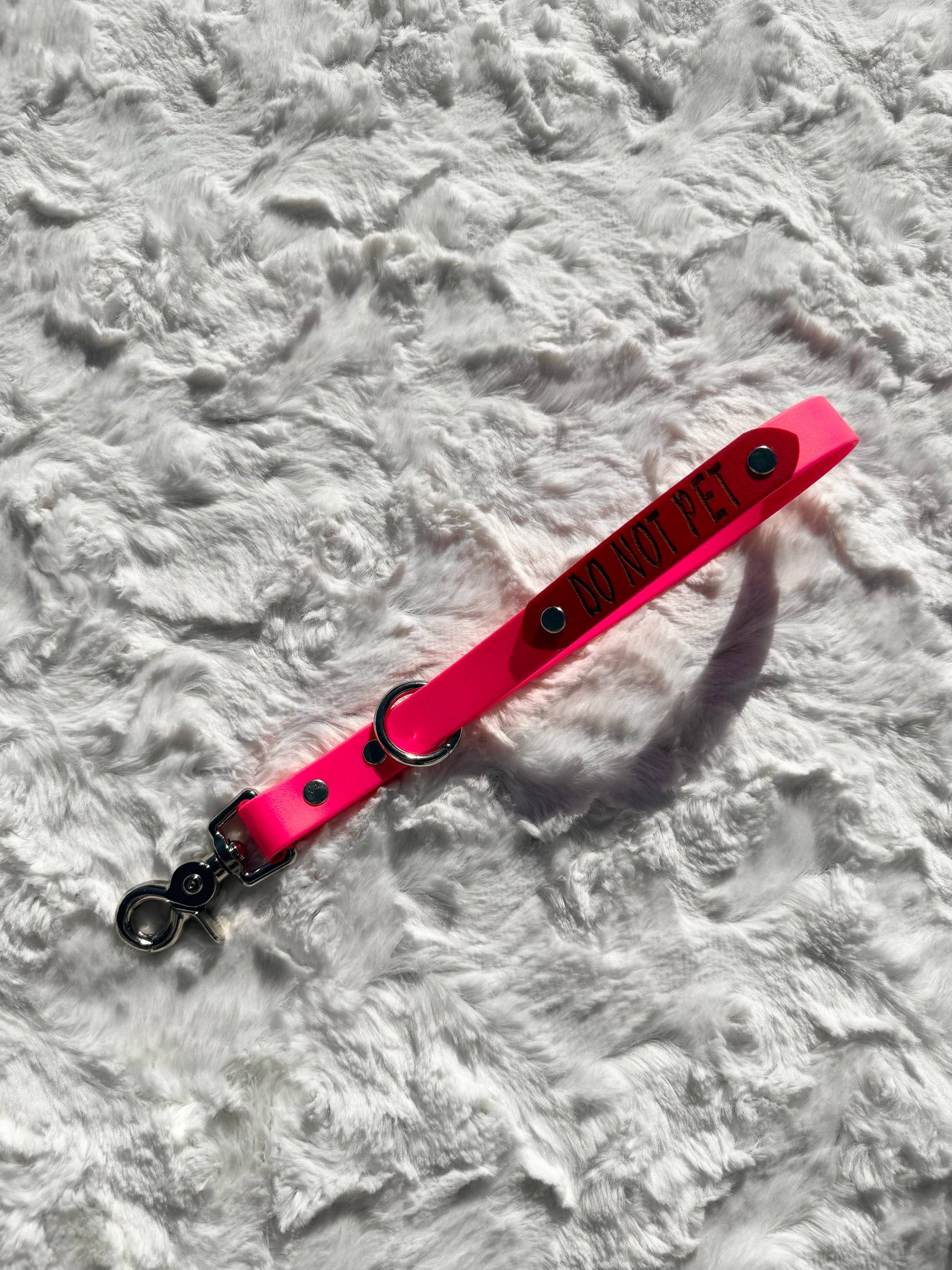 12" Pink Traffic Lead, red "do not pet" engraved plate, and floating o-ring
